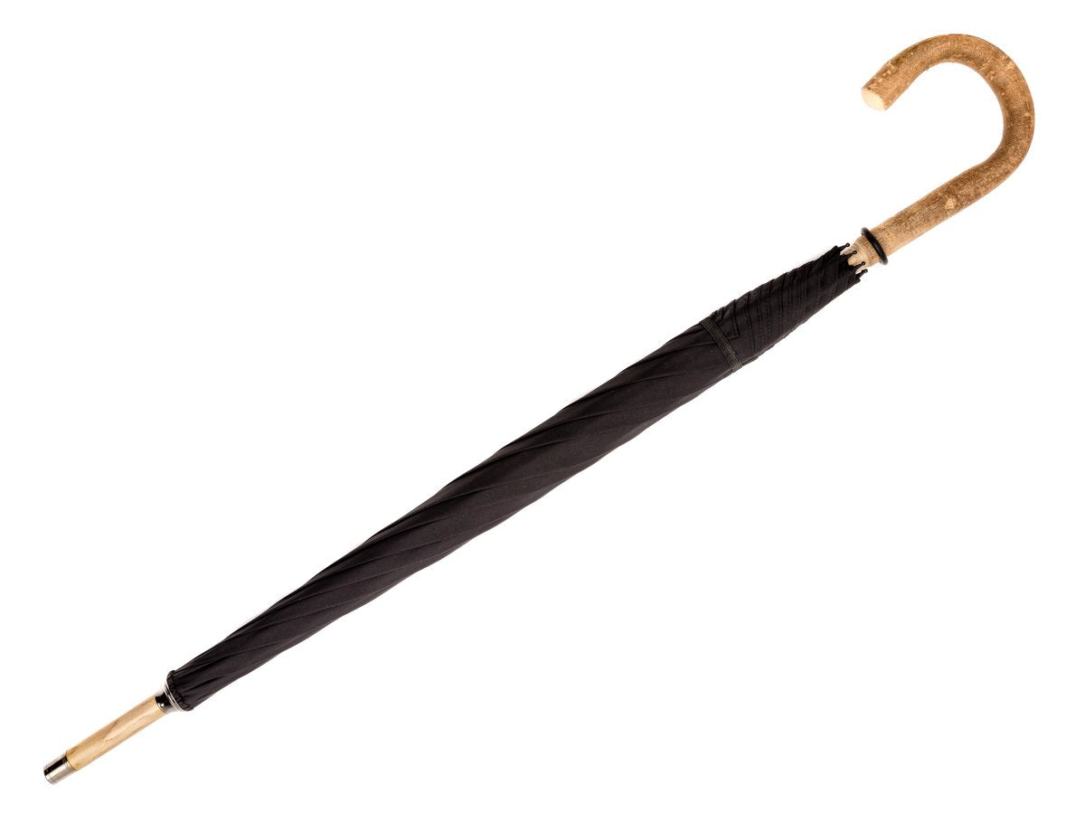 Full length view of solid ash Fox Umbrella with black canopy