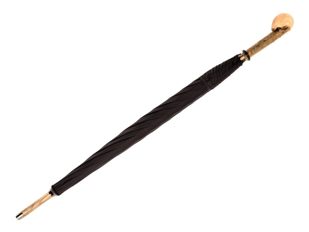 Full length view of solid ask knob Fox Umbrella with black canopy
