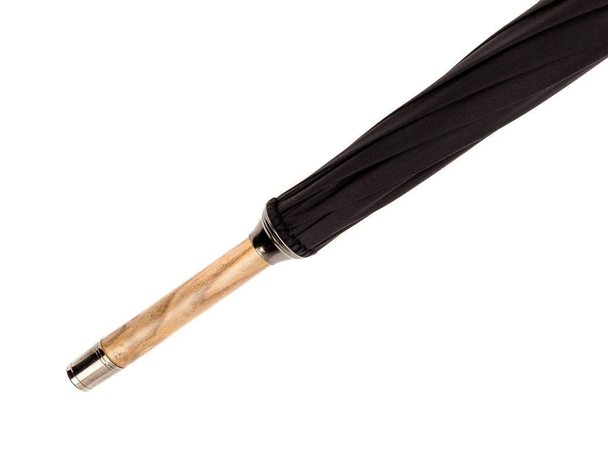 Tip end of solid ask knob Fox Umbrella with black canopy