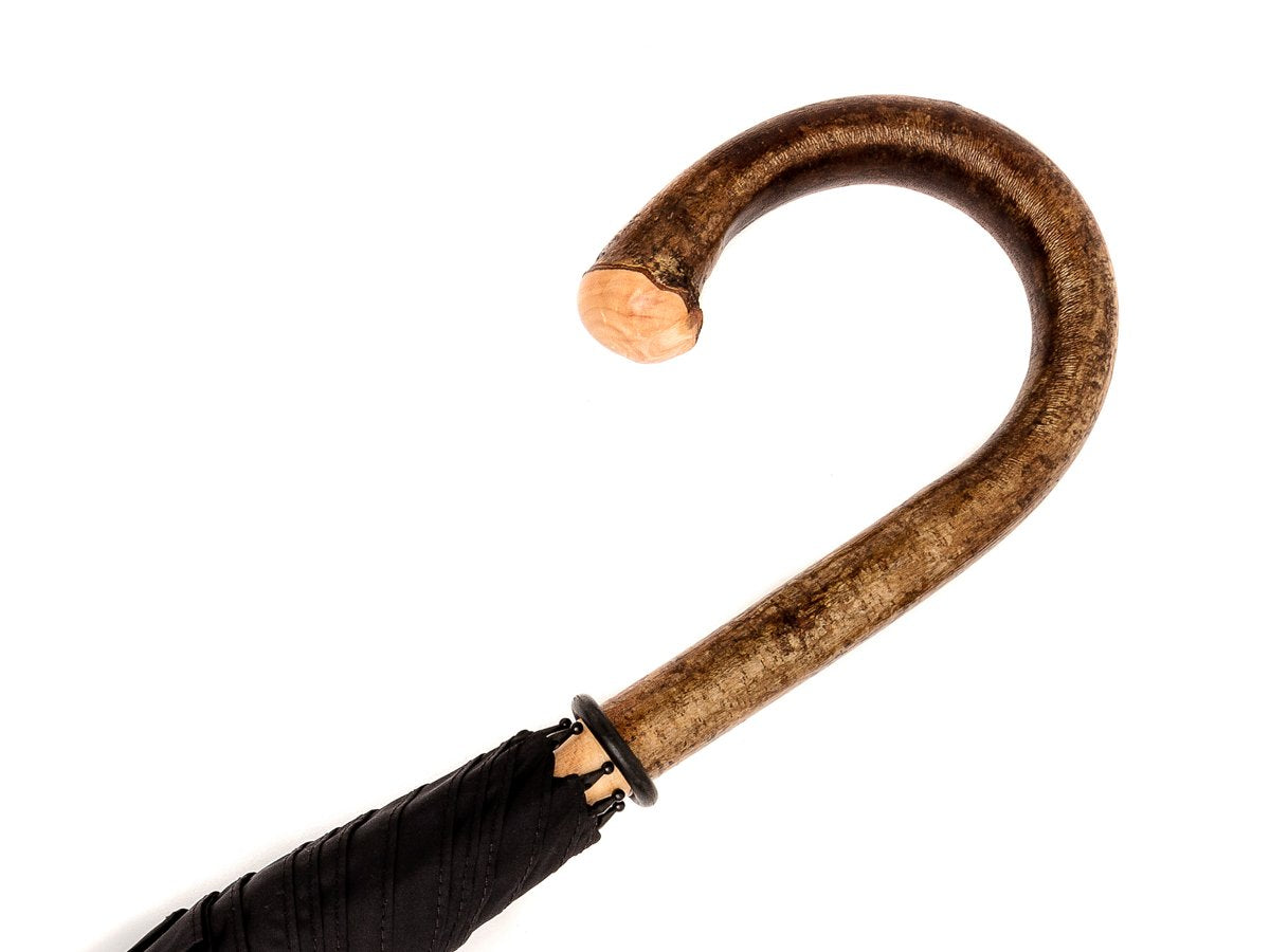 Handle of solid hazel crook Fox Umbrella with black canopy