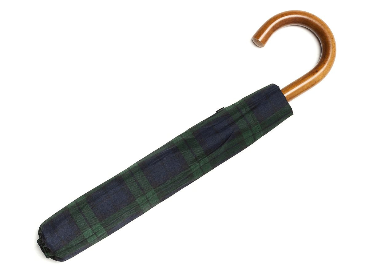 Canopy cover of malacca handle telescopic Fox Umbrella with black watch tartan canopy