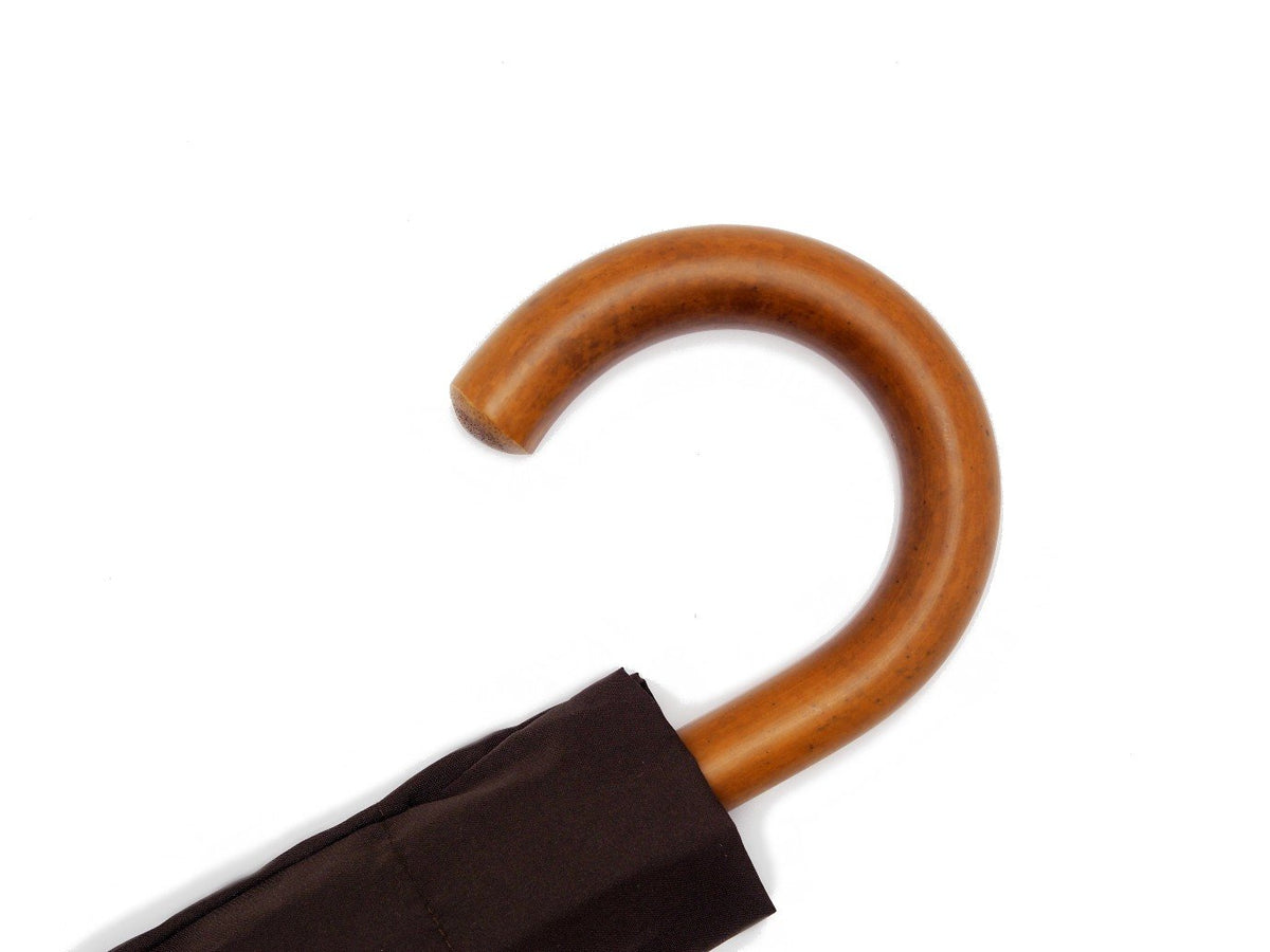 Malacca handle of telescopic Fox Umbrella with brown canopy cover