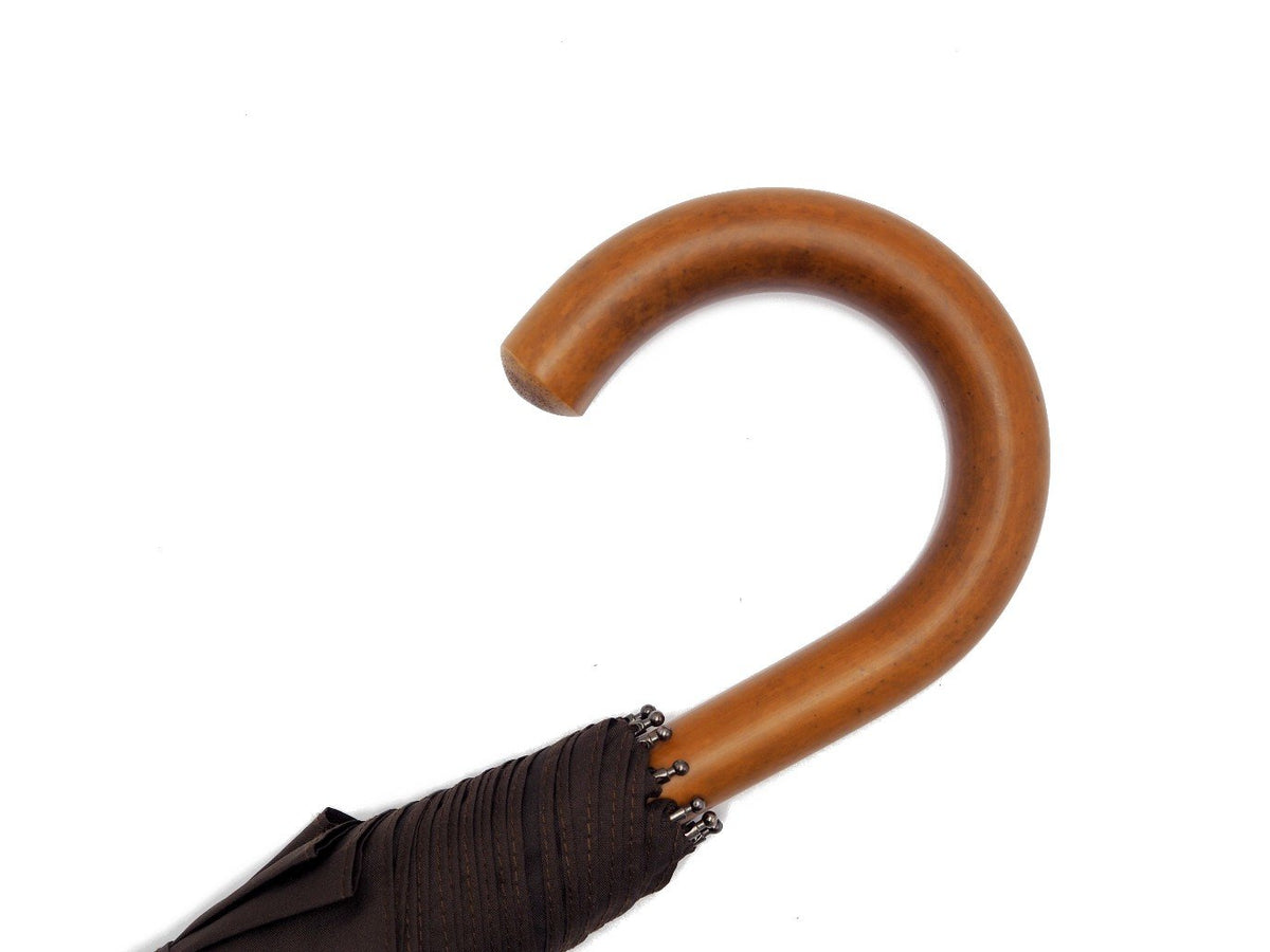 Malacca handle of telescopic Fox Umbrella with brown canopy