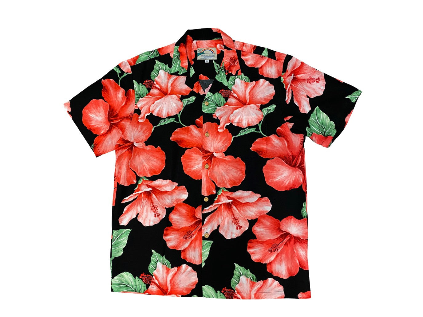 トップス Wackomaria Aloha shirt M hibiscus Aloha Shirt Hibiscus Blossom Black – Double Monk