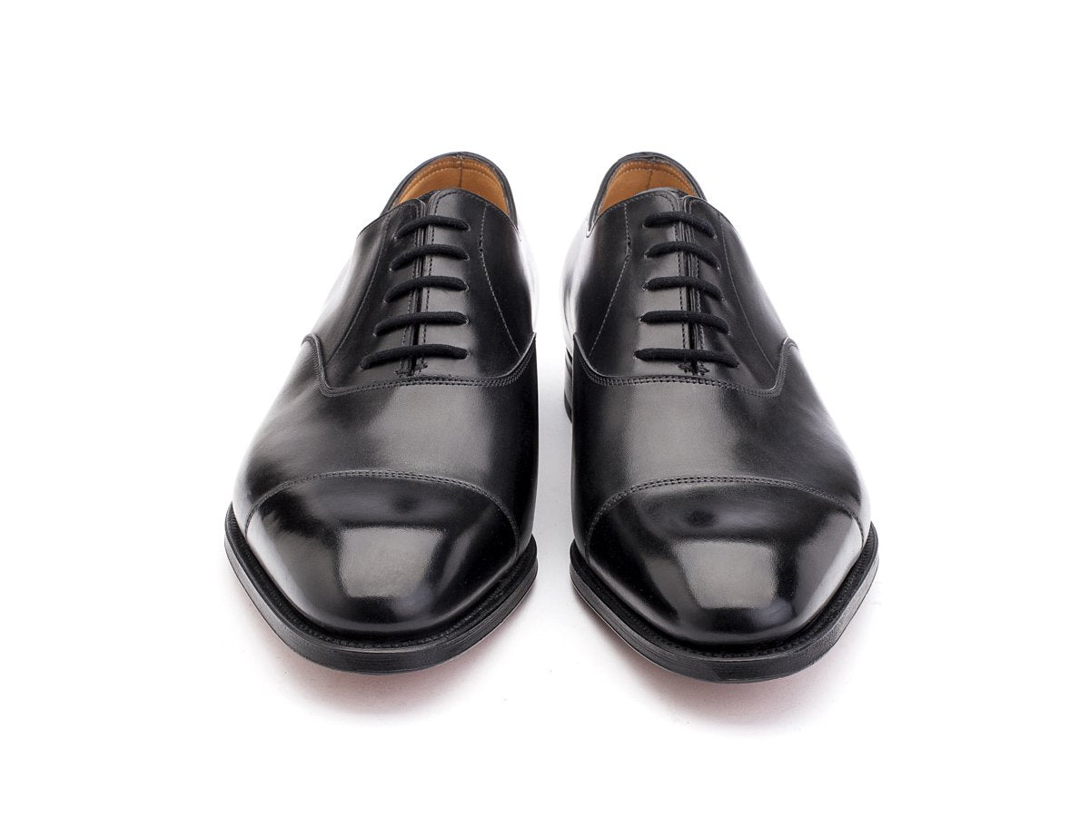 Front view of John Lobb City II plain captoe oxford shoes in black calf