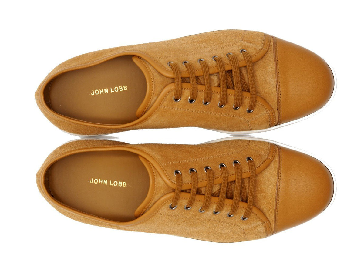 Top view of John Lobb Levah classic tennis sneakers in reed suede