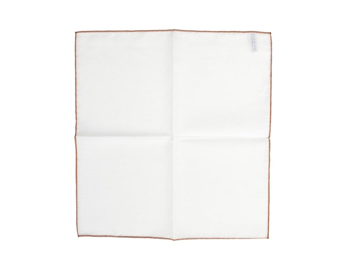White Pocket Square with Brown Edge