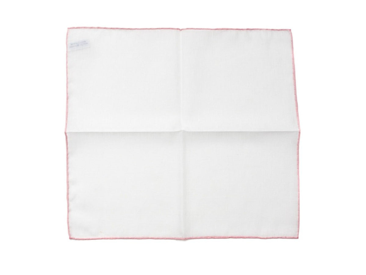 White Pocket Square with Pink Edge