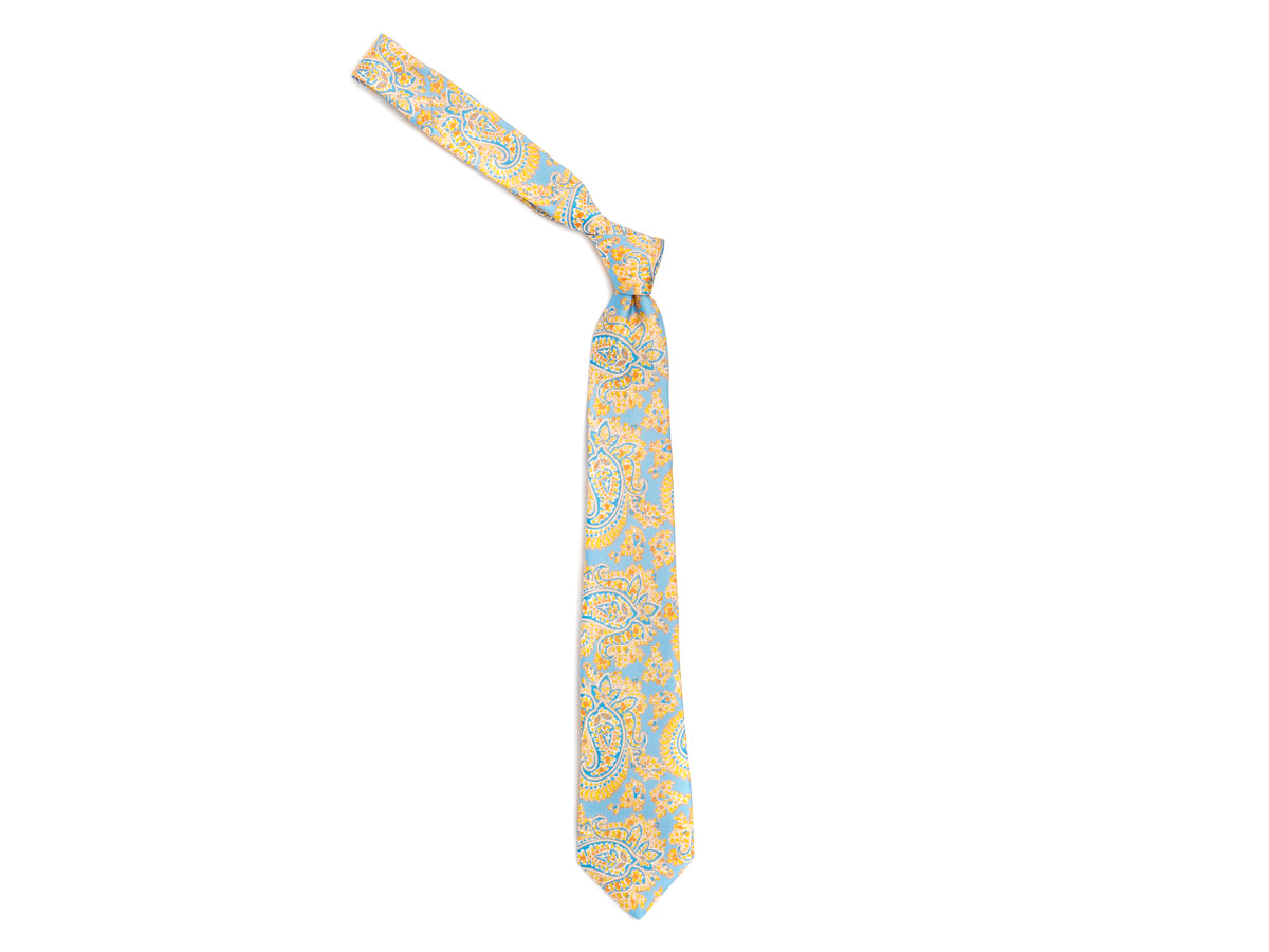 Five Fold Silk Tie Indian Paisley Light Blue