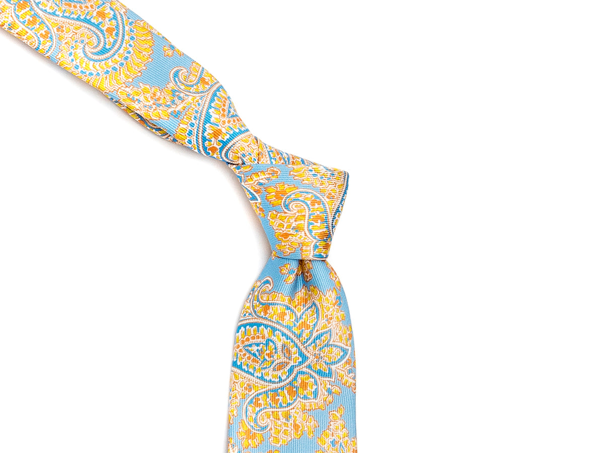 Five Fold Silk Tie Indian Paisley Light Blue