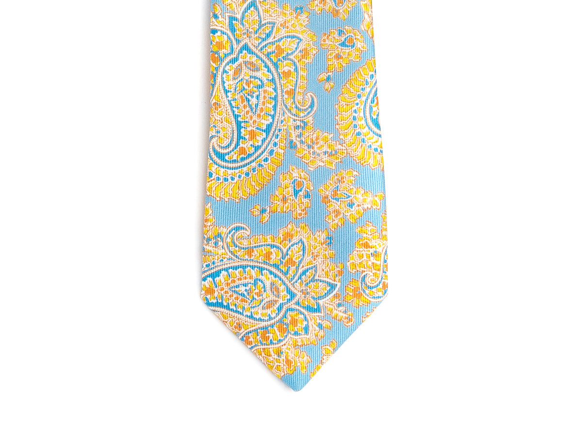 Five Fold Silk Tie Indian Paisley Light Blue