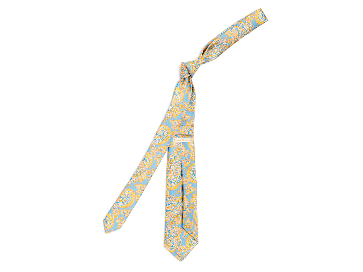 Five Fold Silk Tie Indian Paisley Light Blue
