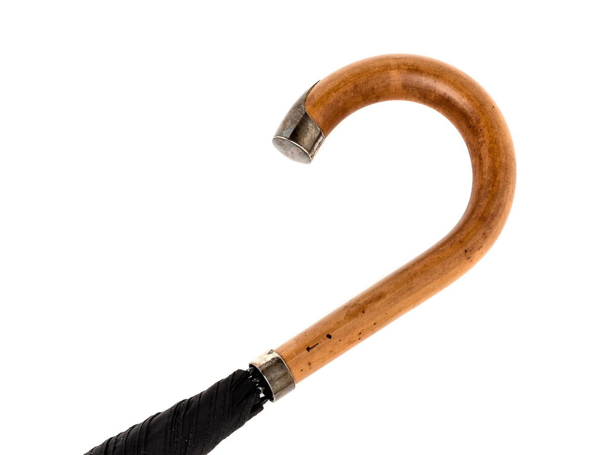 Tube Malacca Handle with Sterling Silver Fixtures Black