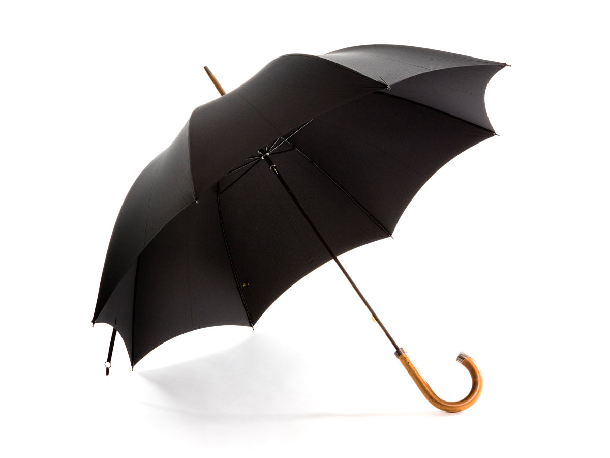 Tube Malacca Handle with Sterling Silver Fixtures Black
