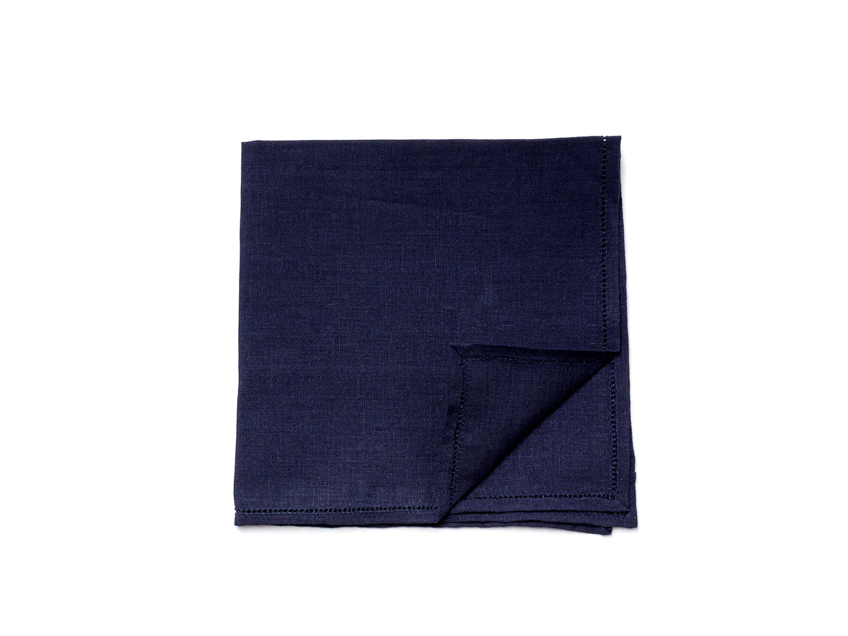 Navy Pocket Square with Hemstitch Edge