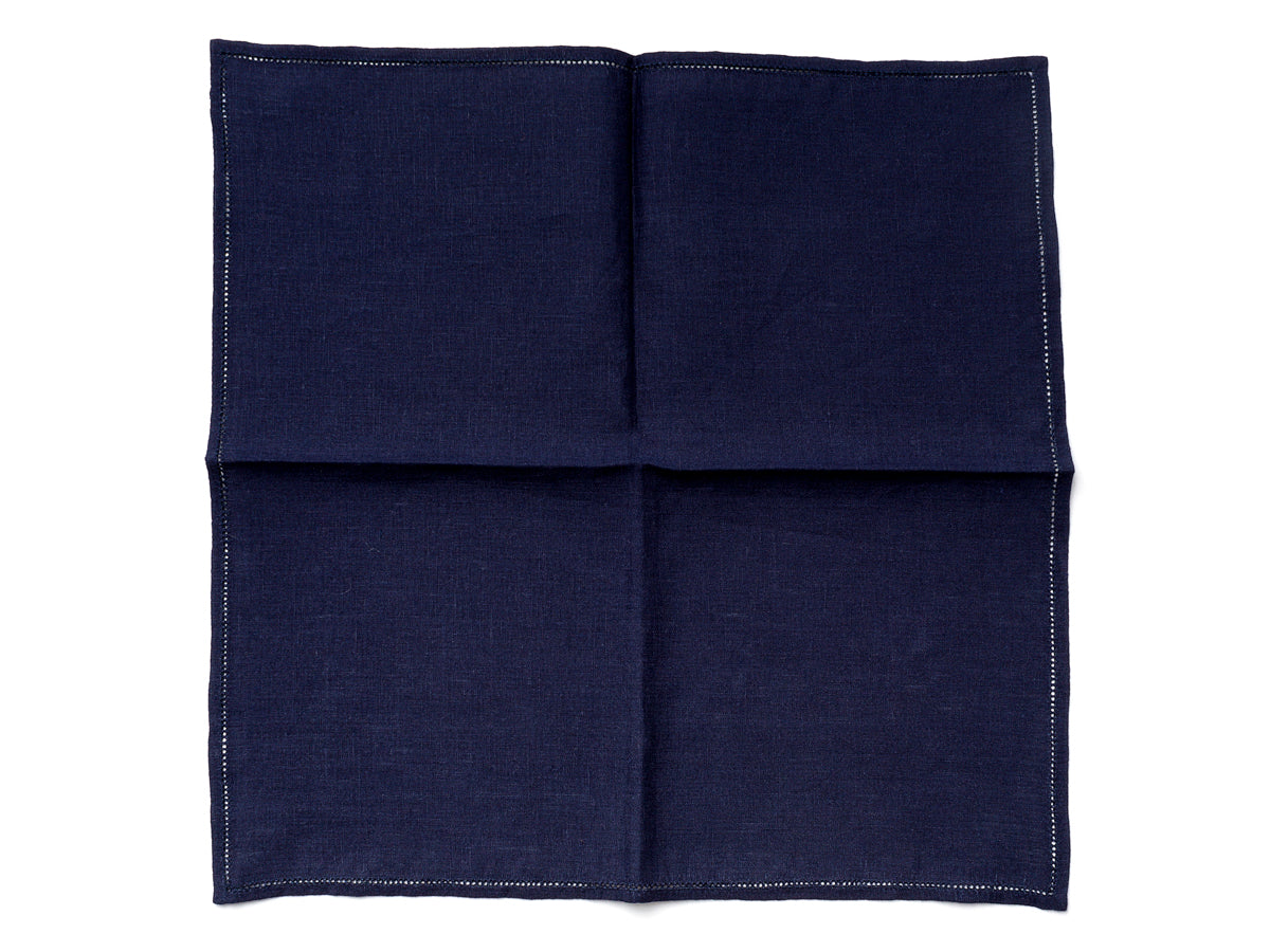 Navy Pocket Square with Hemstitch Edge