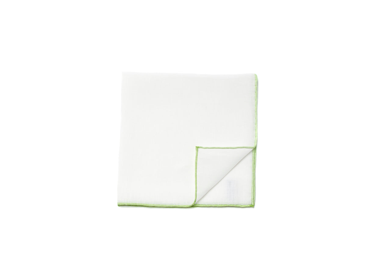 White Pocket Square with Green Edge