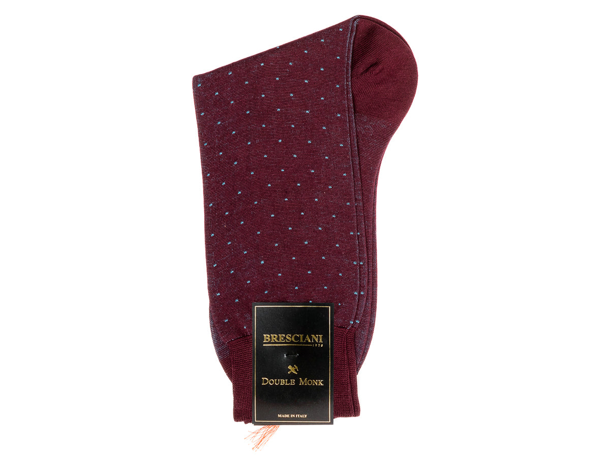 Calf Length Cotton Socks Burgundy with Blue Spots Double Monk Calf Length Cotton Socks Burgundy with Blue Spots Double Monk