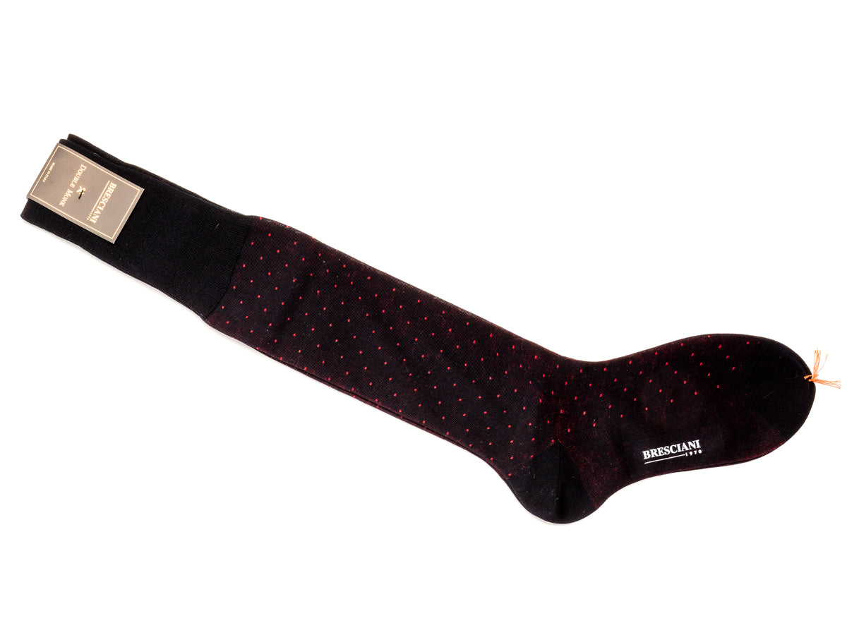 Knee Length Cotton Socks Navy with Red Spots