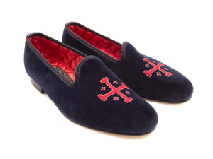 Velvet Slipper Navy Cross Motif