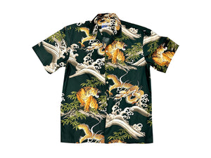 Aloha Shirt Cotton Dragons & Tigers Forest Green