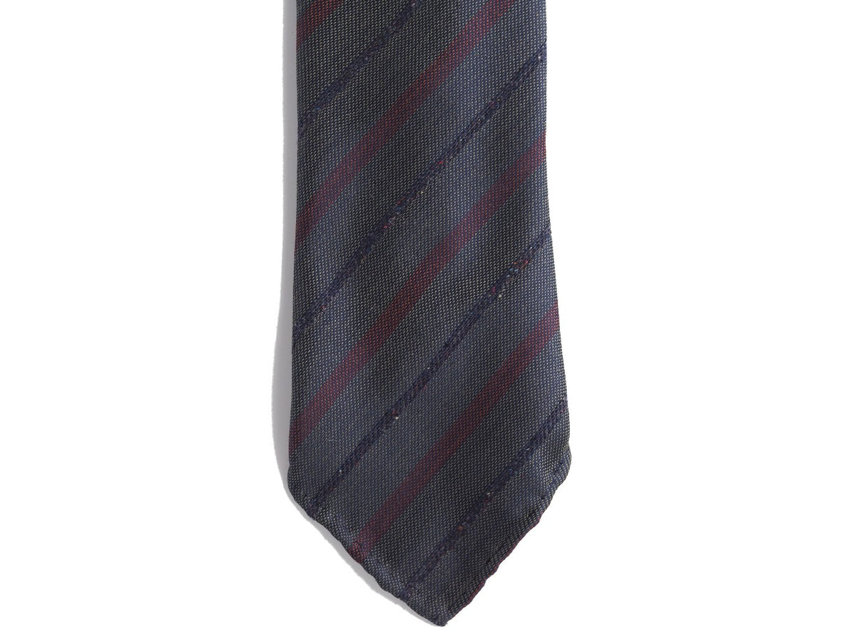 Silk Tie Repp Stripe Shantung Slate Grey