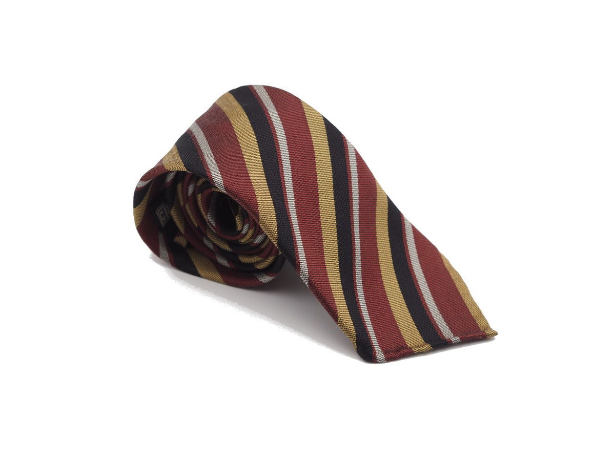 Silk Tie Thin Repp Stripe Red & Gold