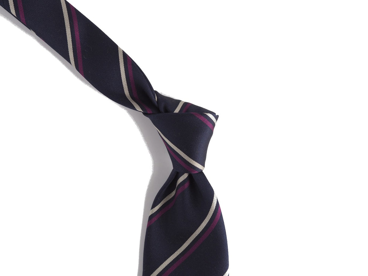 Silk Tie Two Thin Repp Stripe Navy