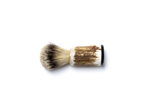 Side view of Abbeyhorn super badger shaving brush with stag horn handle