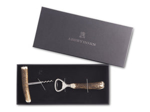 Abbeyhorn stag horn handle corkscrew and bottle opener in box
