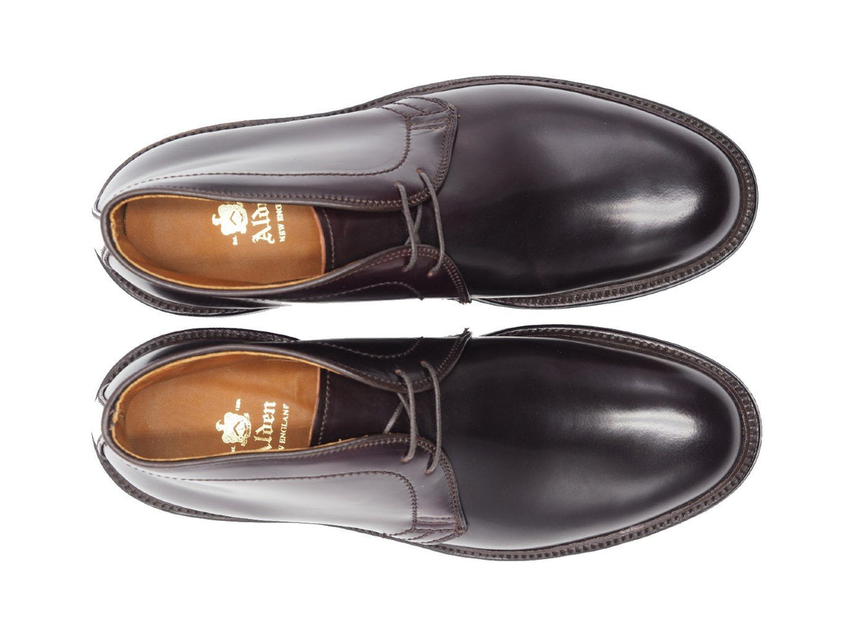Top view of Alden chukka boot in color 8 shell cordovan