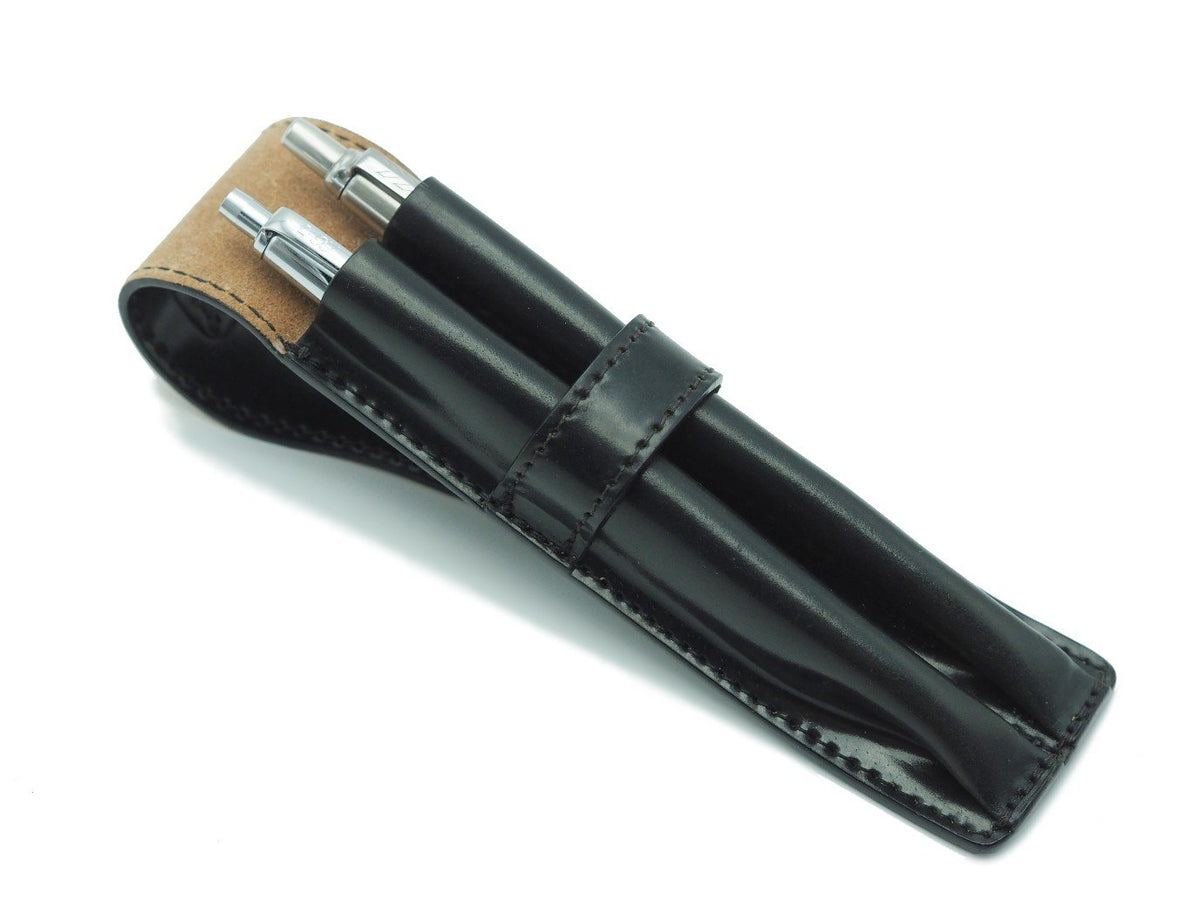 Alden pen case in black shell cordovan with pens inside