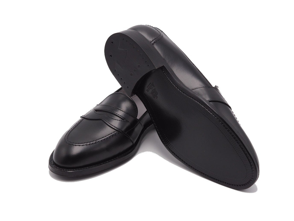 Leather sole of Alden full strap penny loafer in black calf