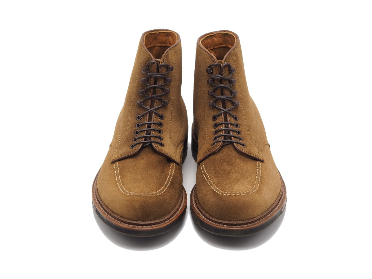 Front view of Alden Indy boot in snuff suede with commando sole
