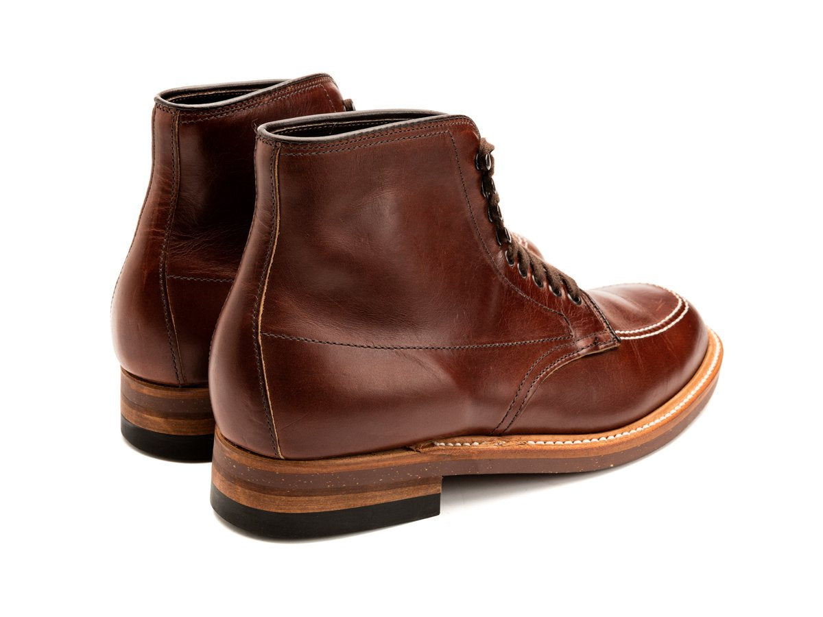 Back angle view of Alden Indy workboot in brown chromexcel