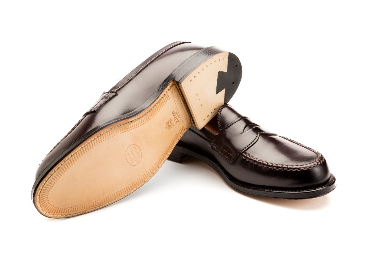 Leather sole of Alden leisure handsewn penny loafer in color 8 shell cordovan