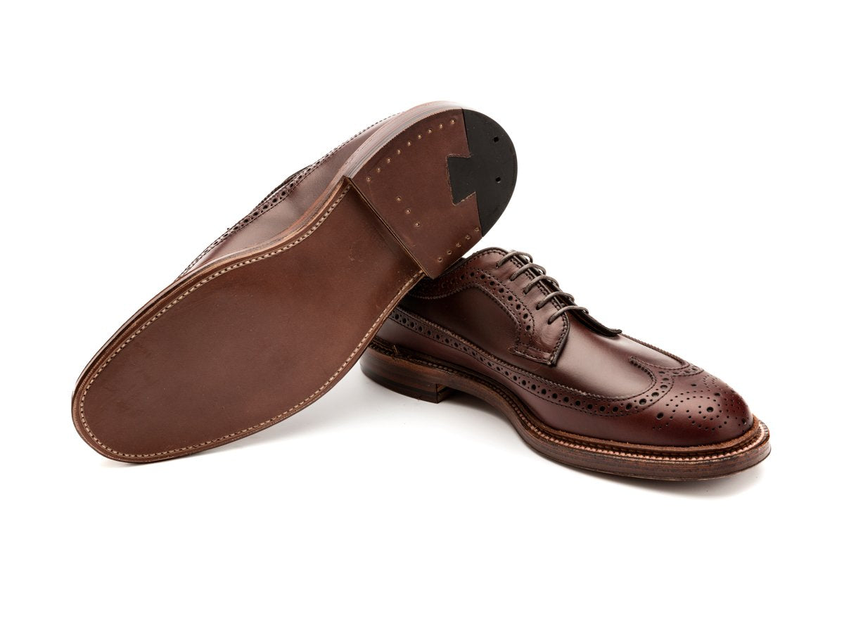 Leather sole of E width Alden longwing blucher shoes in brown chromexcel