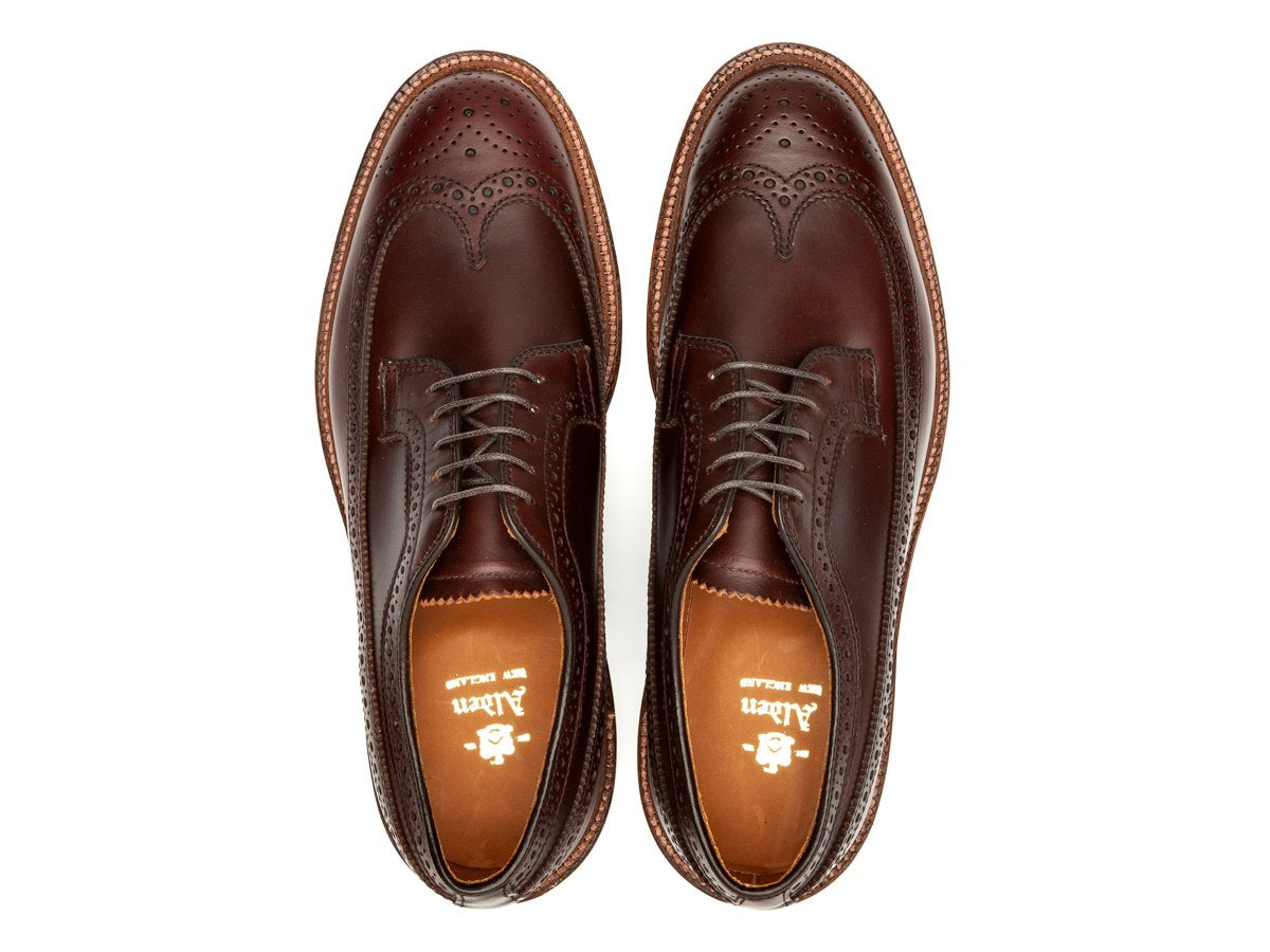 Top view of E width Alden longwing blucher shoes in brown chromexcel