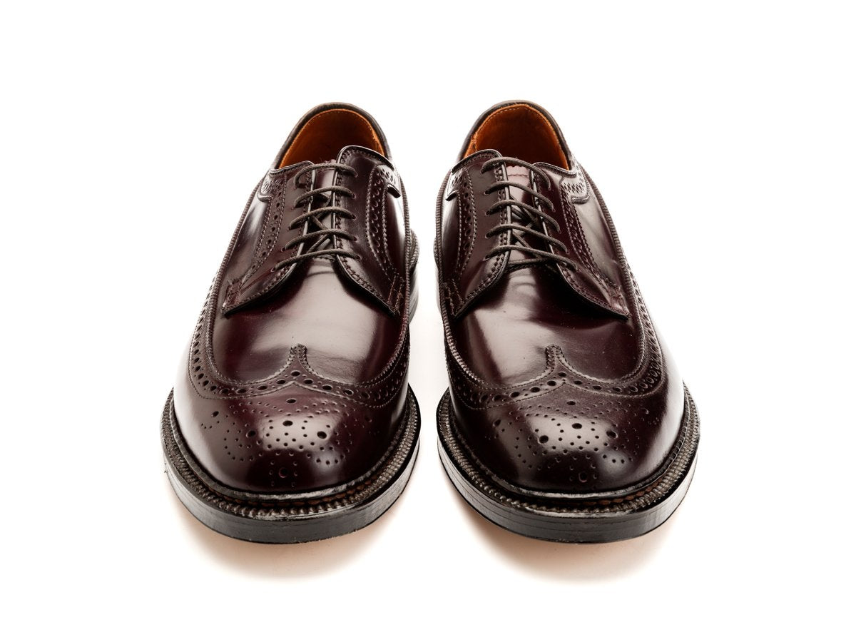 Front view of Alden longwing blucher shoes in color 8 shell cordovan