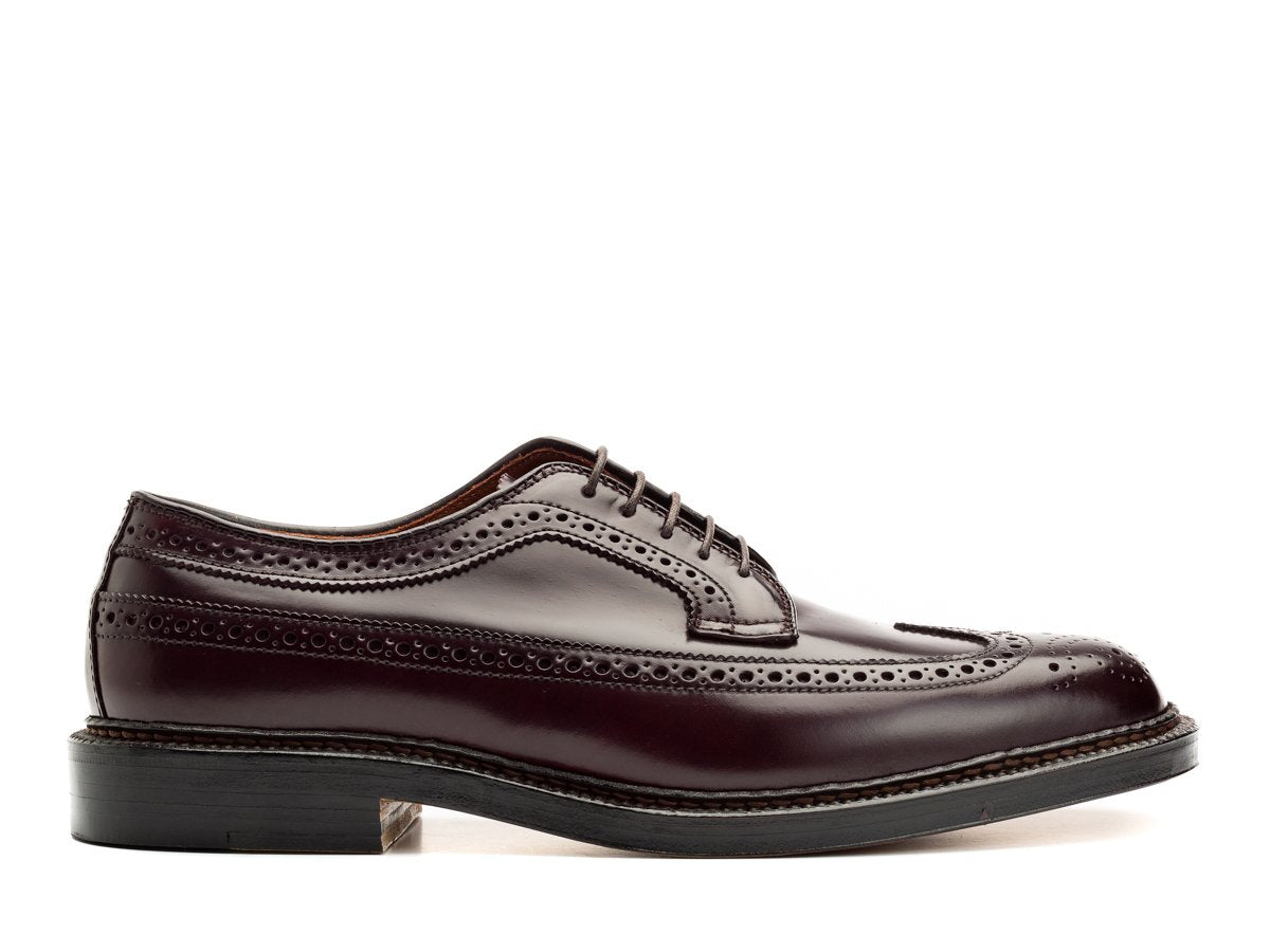 Side view of Alden longwing blucher shoes in color 8 shell cordovan