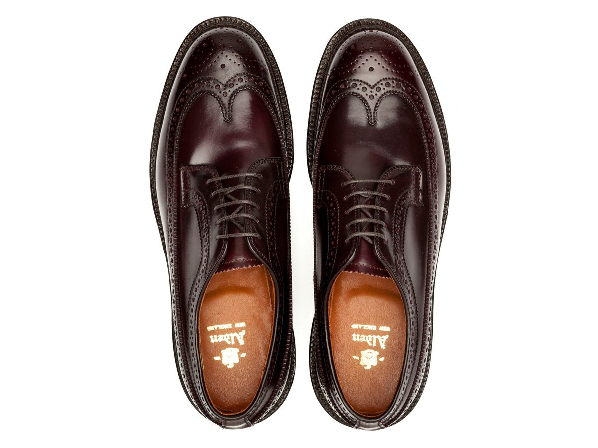 Top view of Alden longwing blucher shoes in color 8 shell cordovan