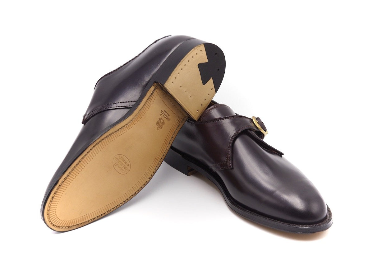 Leather sole of Alden single monk strap shoes in color 8 shell cordovan