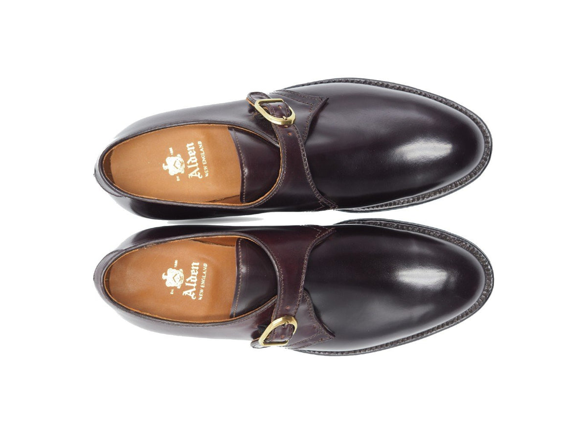 Top view of Alden single monk strap shoes in color 8 shell cordovan
