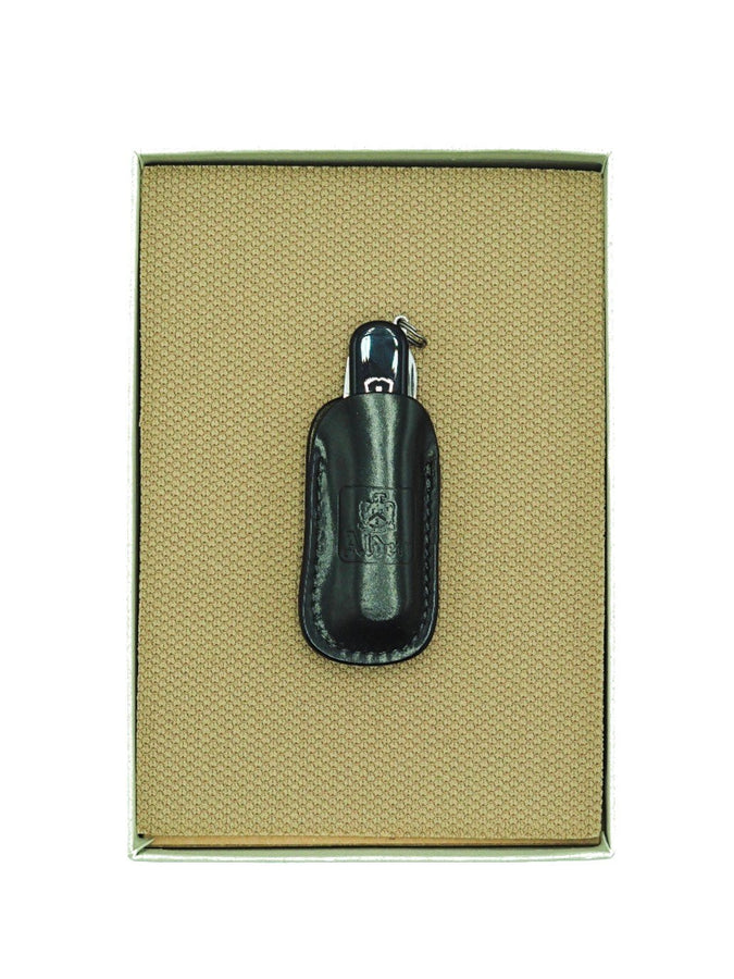Swiss army knife in Alden black shell cordovan case inside box