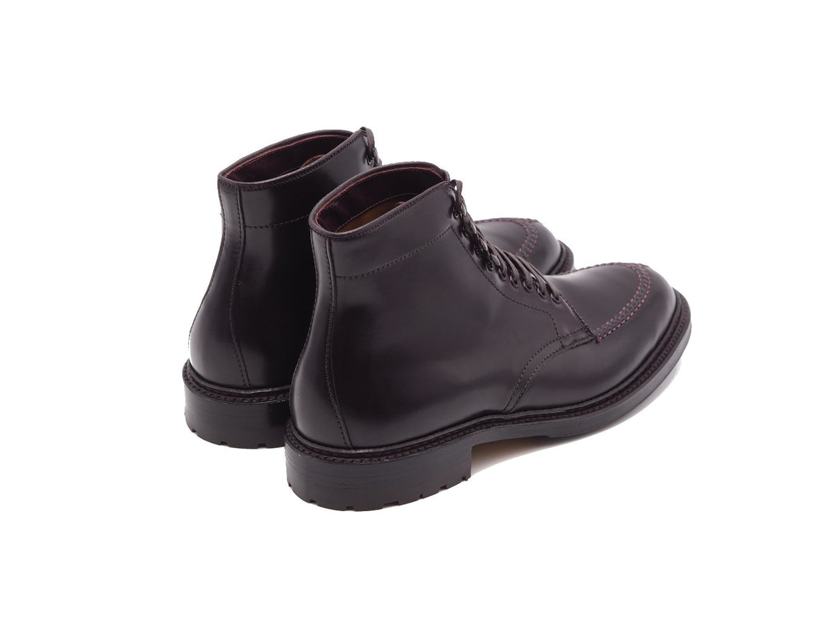 Back angle view of Alden tanker boot in color 8 shell cordovan