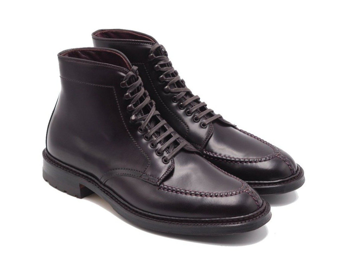 Front angle view of Alden tanker boot in color 8 shell cordovan