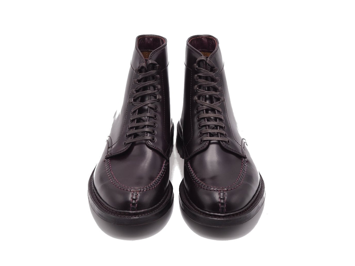 Front view of Alden tanker boot in color 8 shell cordovan