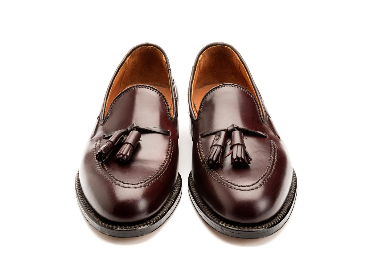 Front view of Alden tassel moccasin loafer in color 8 shell cordovan