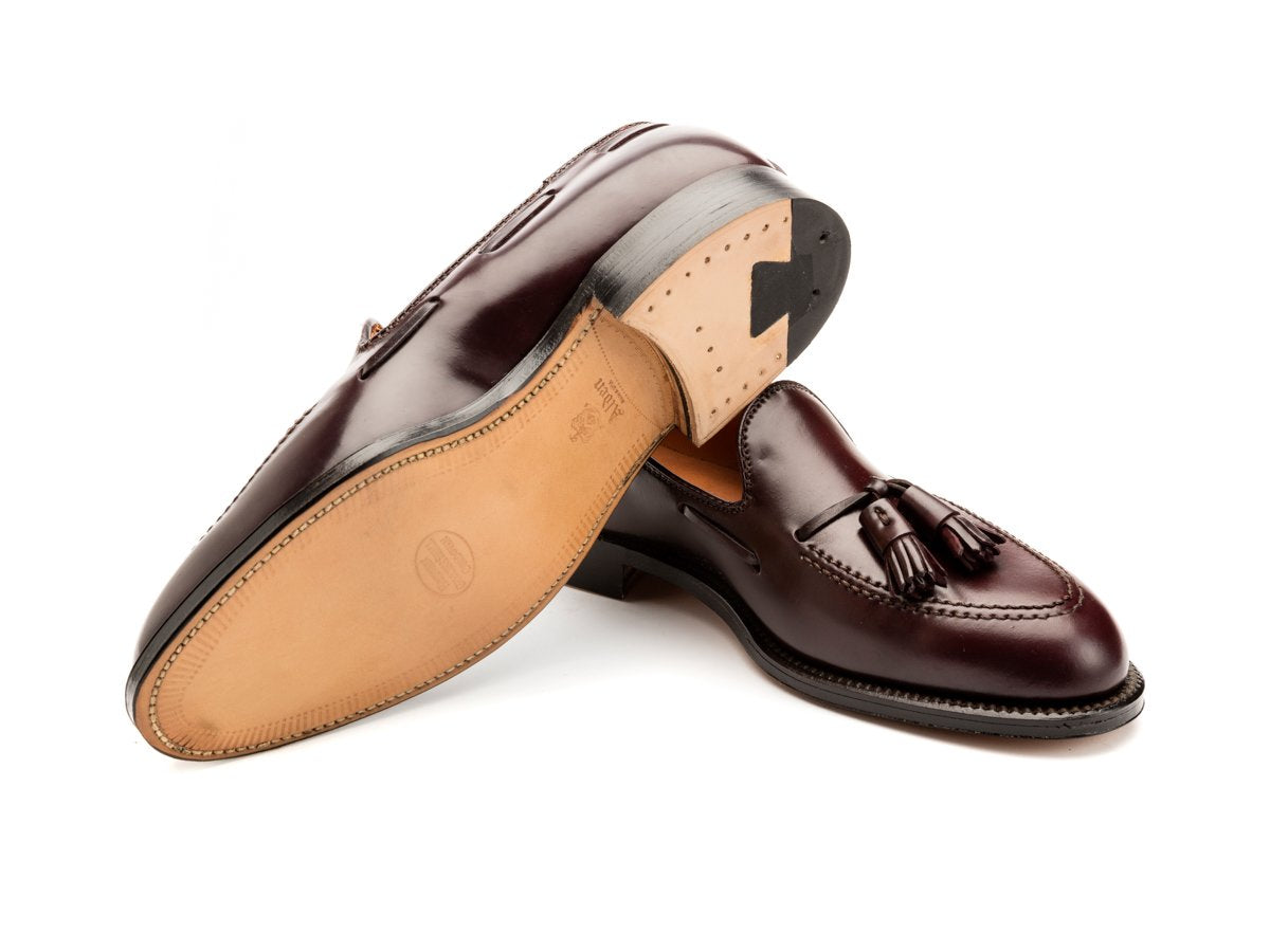 Leather sole of Alden tassel moccasin loafer in color 8 shell cordovan