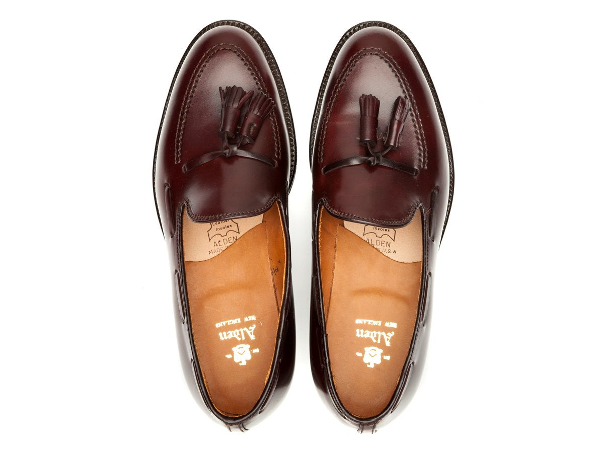 Top view of Alden tassel moccasin loafer in color 8 shell cordovan